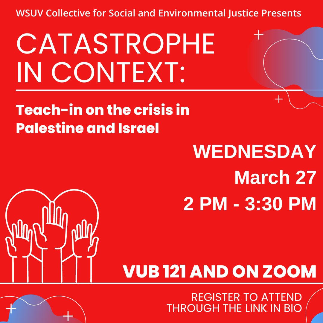 WSUVCSEJ's tweet photo. Mark your calendar!

Our topic on March 27th: The Targeting of Reporters and Cultural Workers, with Desiree Hellegers, Professor, Department of English; and Nishant Shahani, Professor, Program in Women's, Gender, and Sexuality Studies. https://t.co/VwK02Zhj5M