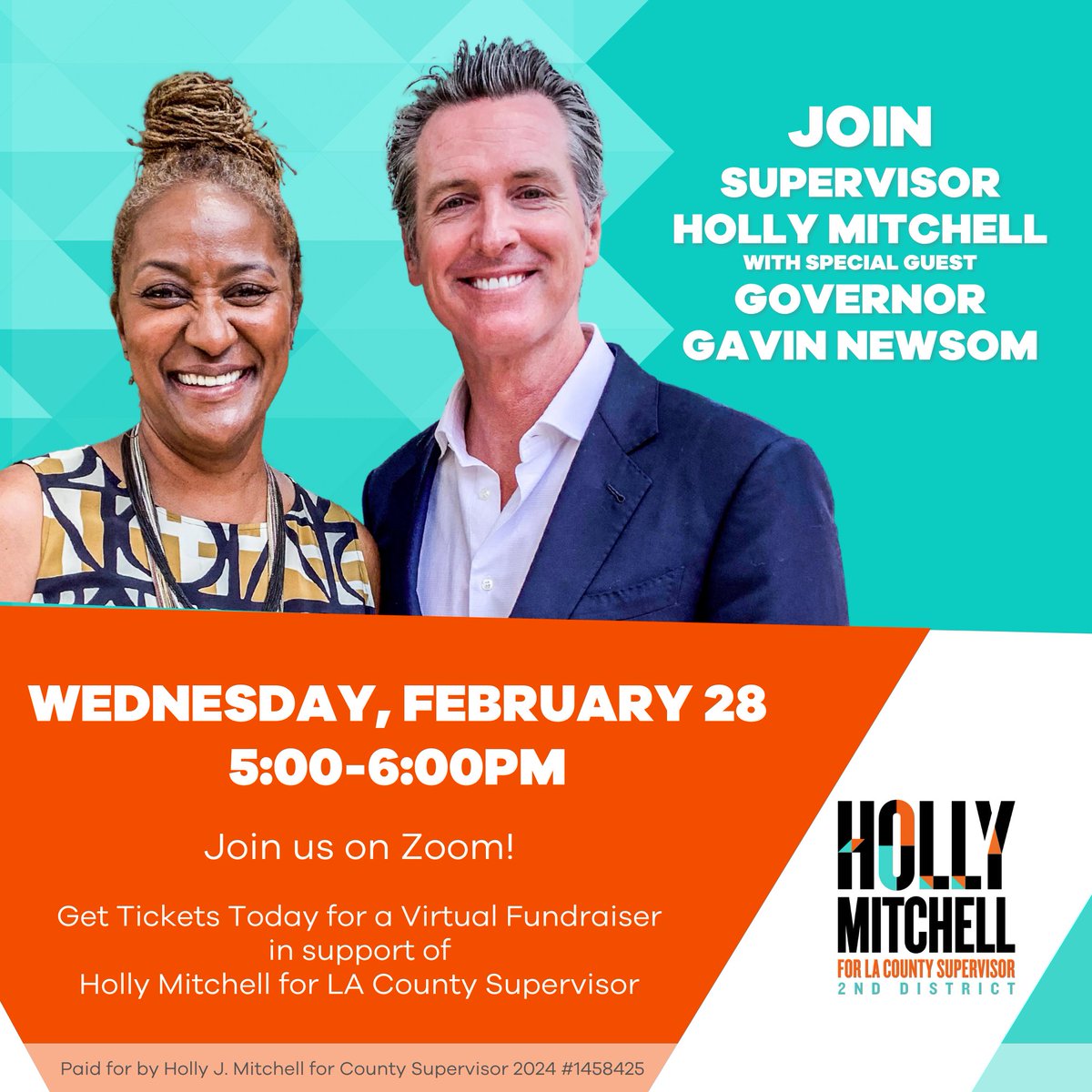 Join special guest Governor @GavinNewsom in supporting Holly for Supervisor! Get your ticket now for this special virtual event on February 28. We can’t wait to see you there! bit.ly/HollyandGavin