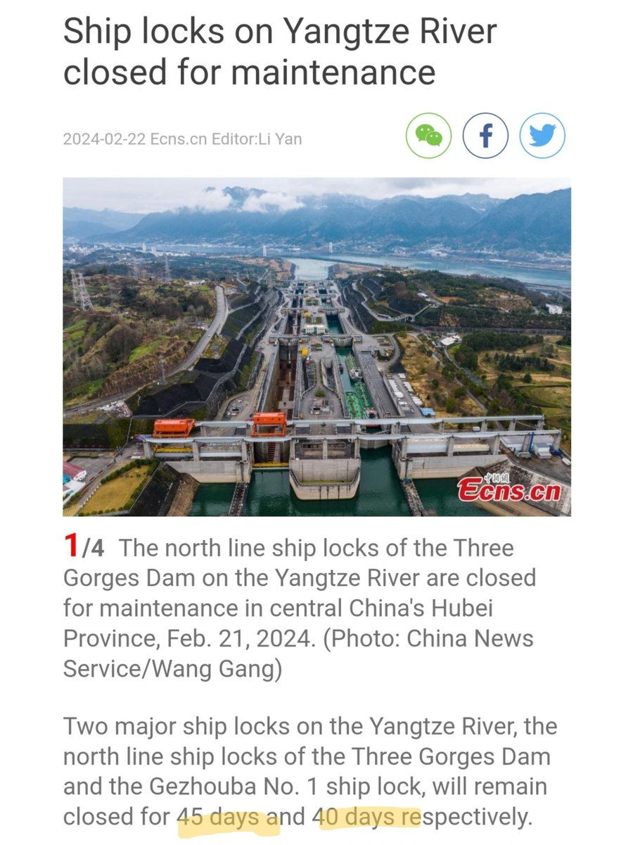 Ship locks on Yangtze River closed for maintenance
#ThreeGorgesDam

ecns.cn/m/hd/2024-02-2…