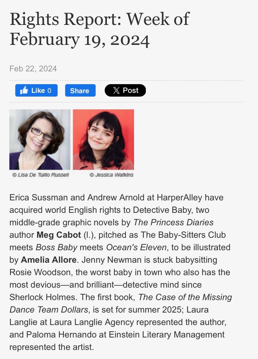 So excited and honored to be working with Amelia Allore. Detective Baby is a story idea I had more than 10 years ago, but I could never figure out how to make it work. Thanks to Amelia (and Harper!) it’s finally coming to life! Can’t wait to share it with all of you. 🕵️🍼🩷