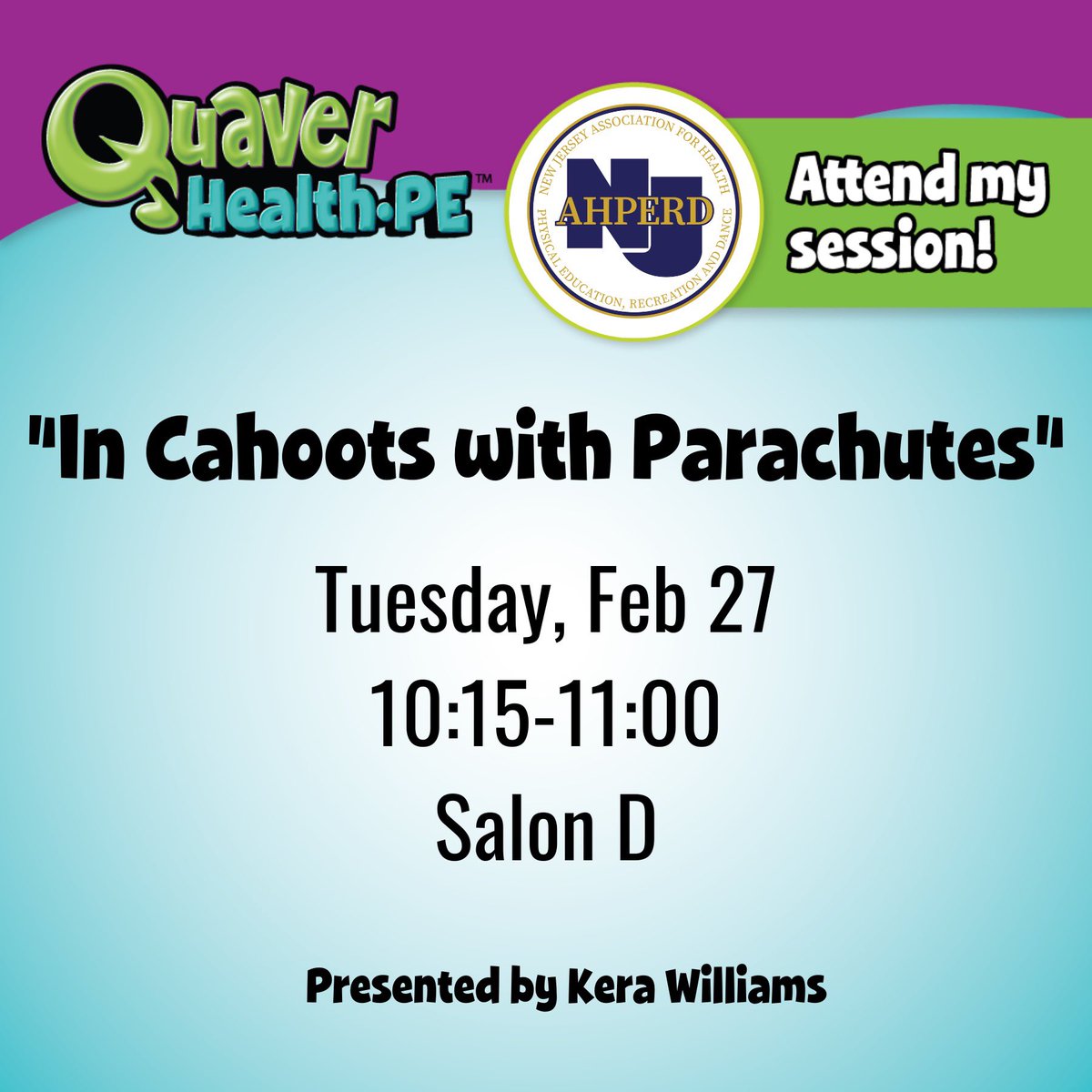 Hey <a href="/SHAPENJ/">NJAHPERD</a> ! 🎉 I'm pumped to present 'In Cahoots with Parachutes' this Tuesday! 🪂 Join me for some parachute fun and leave with awesome games and rhythmic activities for your students! Can't wait to see you there!