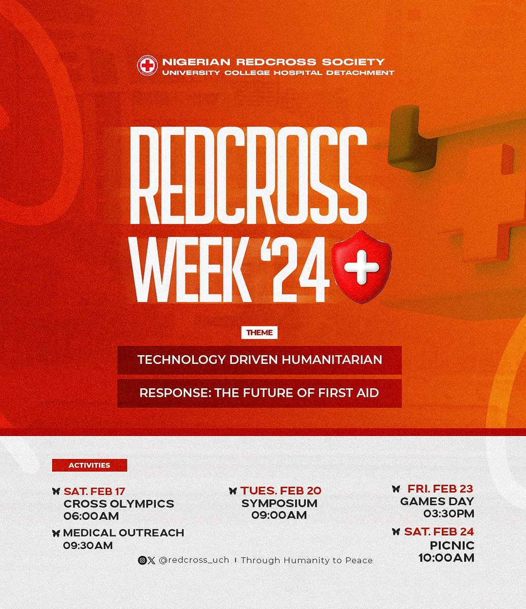 redcross_uch's tweet photo. Activity line up for Red Cross Week '24⏳️

#redcross 
#redcrossvolunteer
#redcrossweek https://t.co/Knl68CDq5x