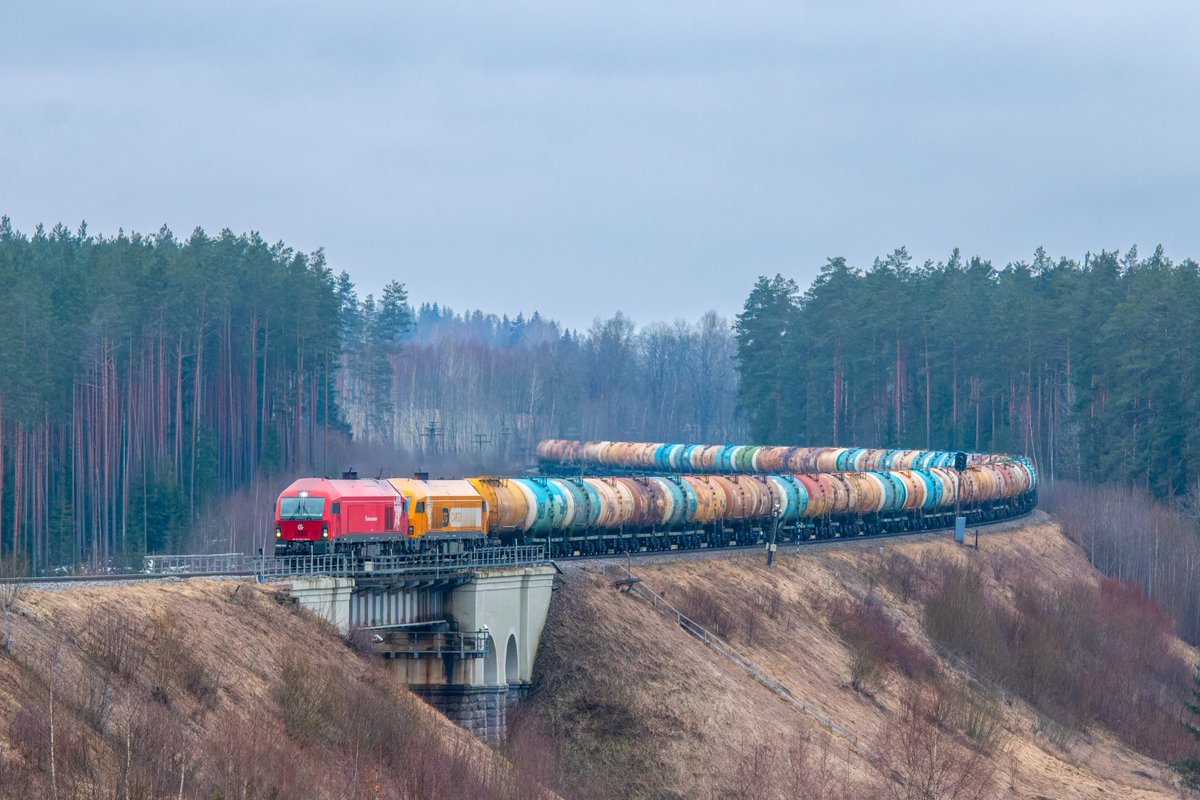 ER20 CF-044 & 004 Jāņamuiža - Lode 23.02.2024. @LTG_Cargo Testa brauciens ar kravas vilcienu uz tilta par Raunas upi ceļā uz Valgu. 🇱🇹🇱🇻🇪🇪