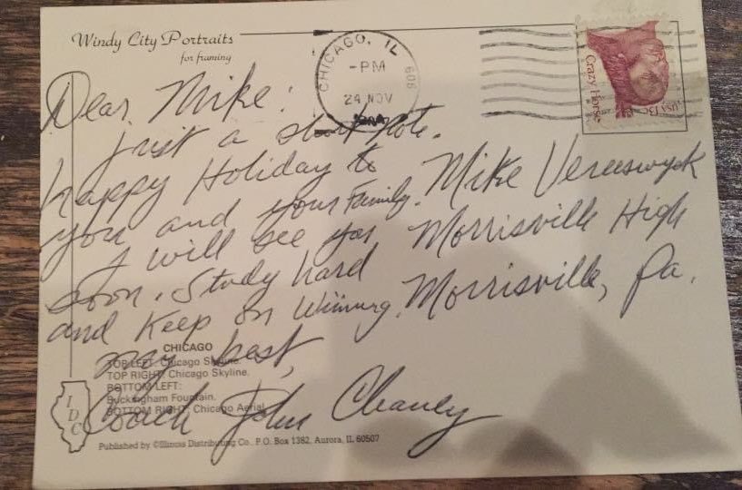 MikeThreeswyk's tweet image. Old school recruiting letters. In this case a post card from my future coach and father figure, John Chaney.  “Study hard and keep on winning” were sage words back then to a 17 year old, and sage words right NOW to anyone!  #BringBackCursive