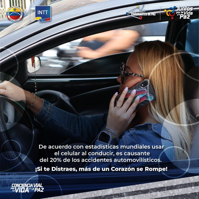El uso del teléfono al volante es una de las principales causas de accidentes de tránsito en todo el mundo. Debemos comprometernos a dejar el teléfono a un lado mientras conducimos.
-
#VenezuelaDibujaElFuturo