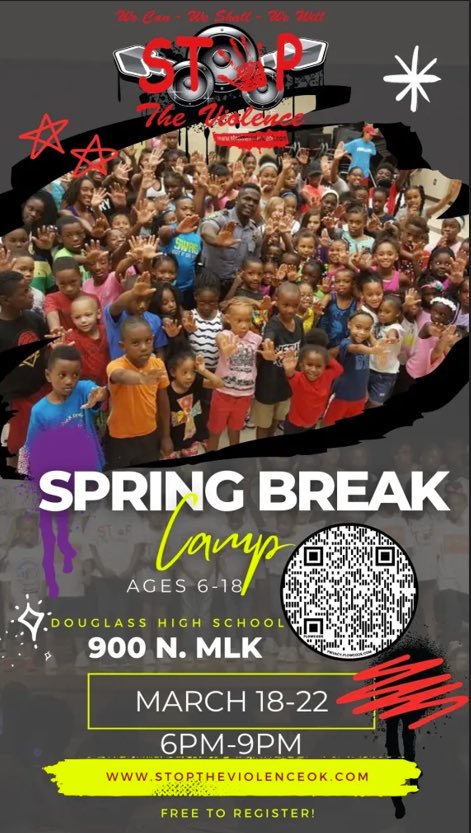 Spring Break Camp is Back!!! 
Registration is open: stoptheviolenceok.com/registration