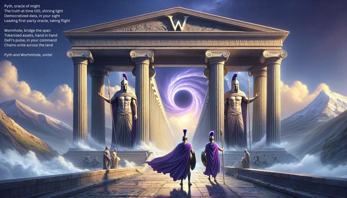 Pyth, oracle of might
The truth at time t(0), shining light
Democratized data, in your sight
Leading first-party oracle, taking flight

Wormhole, bridge the span
Tokenized assets, hand in hand
DeFi's pulse, in your command
Chains unite across the land
<a href="/PythNetwork/">Pyth Network 🔮</a> <a href="/wormholecrypto/">wormholecrypto</a>
