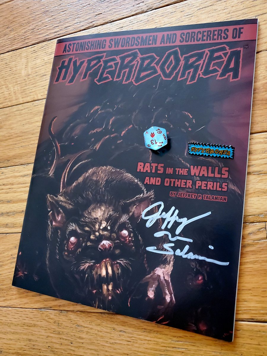 HYPERBOREA Giveaway! 

I was cleaning the office and stumbled upon THREE extra sets of a special promotion we did last year: Rats in the Walls (signed), an enamel Hyperborea pin, and a Hyperborea d20. So, I am going to give these three sets away! (Each winner gets a signed Rats