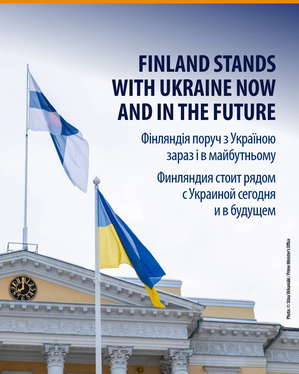 🇫🇮🤝🇺🇦

Russia launched a full-scale invasion of Ukraine two years ago. Russia’s aggression has caused immense destruction and suffering.

Ukraine will have Finland’s unwavering support as long as necessary. Ukraine and Ukrainians deserve a just and lasting peace.