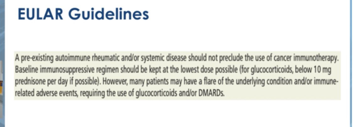 Janetbirdope's tweet photo. What to do if #cancer Pts have #immune #mediated #reactions 

Carrie Ye shows #EULAR guidelines and mentions things to consider 

#ClinicalPearl
#CANRio cohort gives results that Pts do well on advanced therapies 

#RheumReview @CRASCRRheum https://t.co/fb2svu8pwY