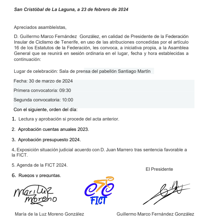 Se convoca asamblea ordinaria de la FICT el próximo sábado 30 de marzo.