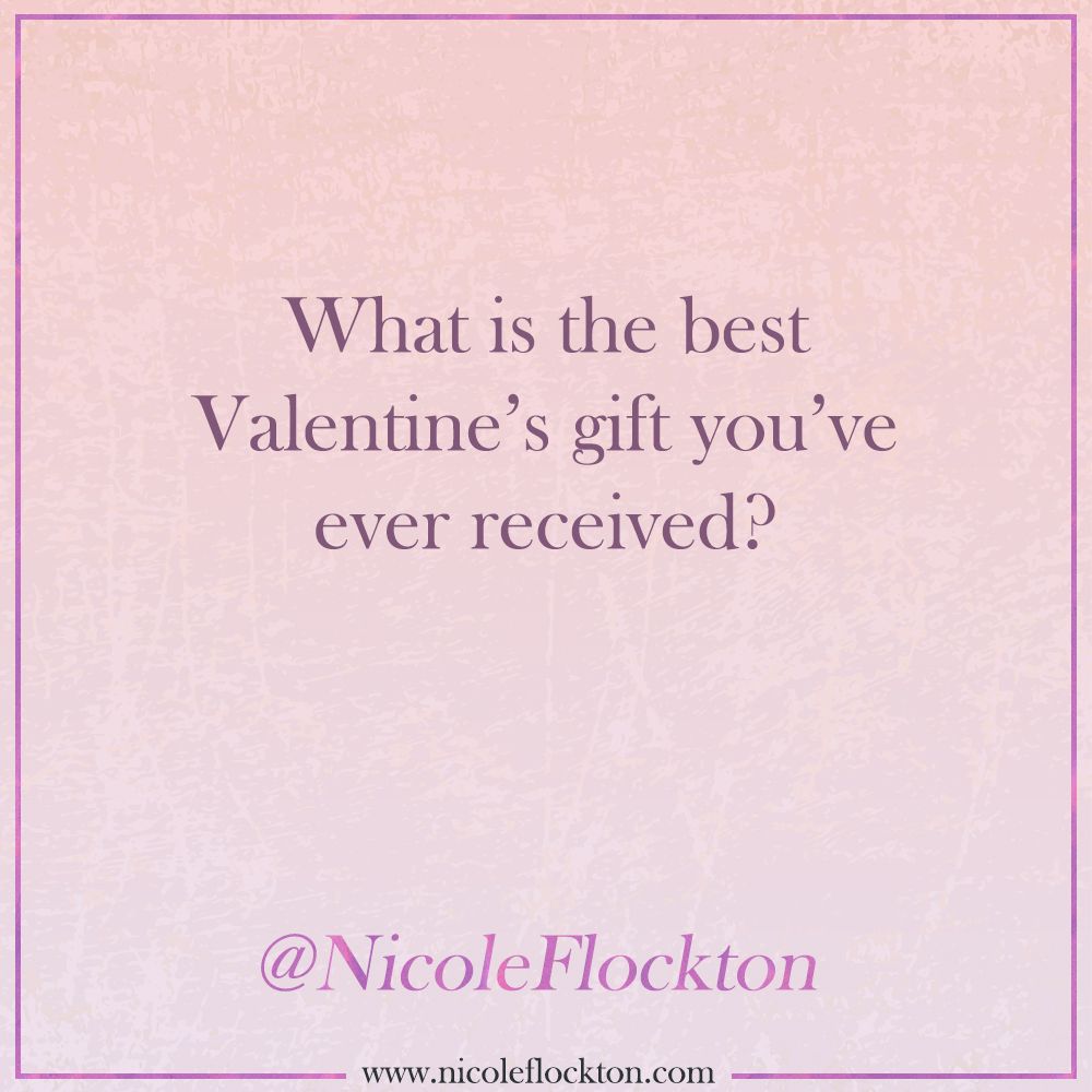 What is the best Valentine's gift you've ever received?

-
-
-

#lovemonth #love #Valentines #February #leapyear #NicoleFlockton #Romance #RomanceAuthor #amwriting #comingsoon #research #writerlife