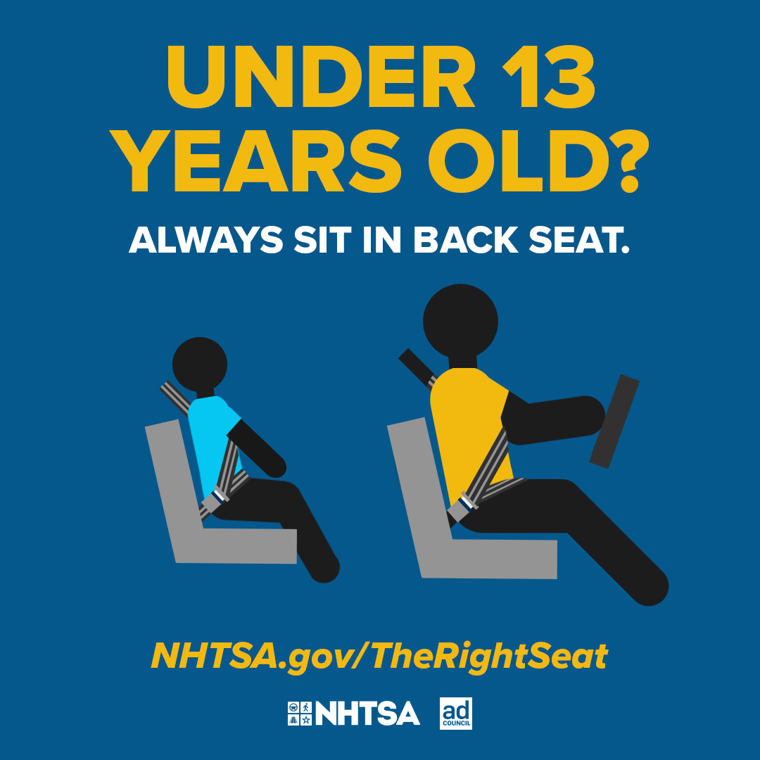 Riding in the front seat is a right of passage for kids, but the front seat isn’t the safest place for kids to ride. If they are under 13, they should always ride in the back seat. #TheRightSeat #wvghsp #nhtsa