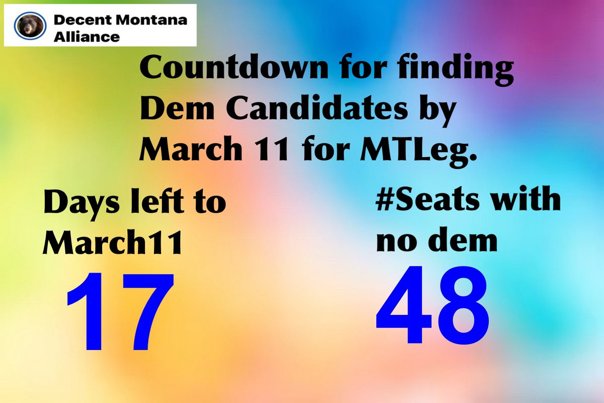problembear's tweet photo. We won’t allow Republicans to run unopposed in Montana anymore.
If @MTDems lack the will to find candidates to challenge every @MTGOP candidate by March 11,
DECENT
MONTANA
ALLIANCE
Will find independent candidates to defeat Republicans.
#RunForMTleg
#RunForMTpsc https://t.co/xvlVmtt2Oi