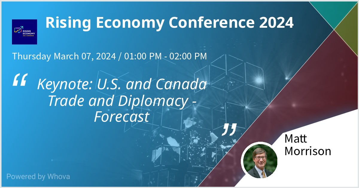 I am speaking at Rising Economy Conference 2024. Please join me if you're attending the event! #re2024 #RisingEconomy - via #Whova event app #internationaltrade #uscanada #economicdevelopment