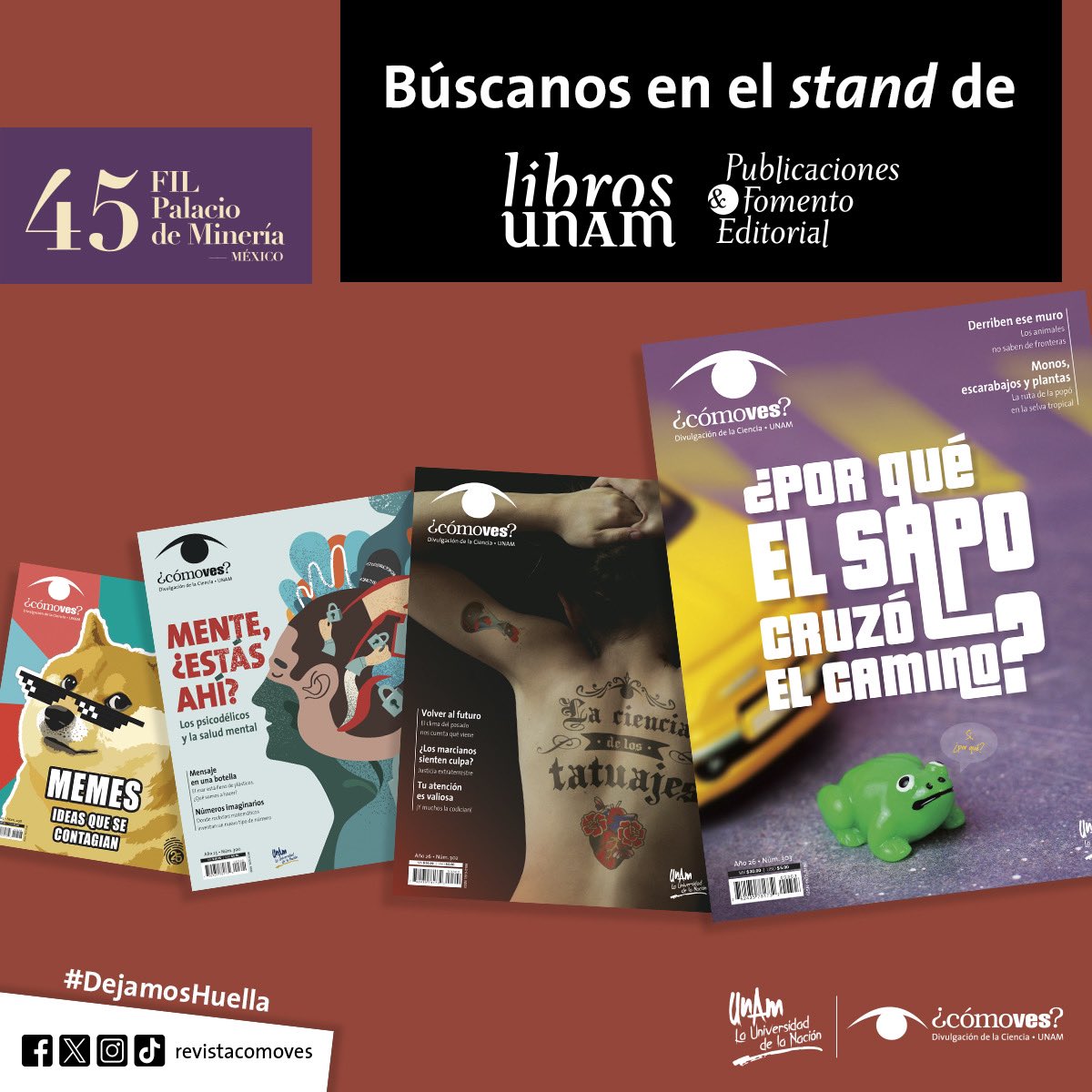 revistacomoves's tweet photo. Ya llegó la feria de Minería, del 22 de febrero al 4 de marzo. Puedes encontrar la revista ¿Cómo ves? en el stand de @PublicacionesUNAM. 📚

¡Los esperamos!🤩

#DejamosHuella #comovesdigital #comoves https://t.co/P8Ez4CD1dj