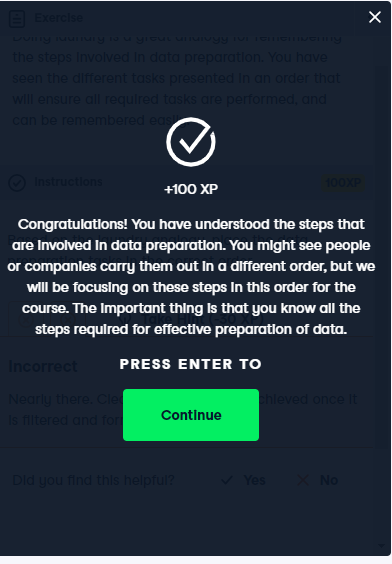 oyelekeibukun1's tweet image. Day 23 -(30 days data challenge organized by @DataFestAfrica.)

I started the Data Preparation in Excel course today and took some practice tests and assessments. Baby steps 💓

 Thank you @DataCampDonates @DCA #DCDonates #30daysofDataChallenge#
