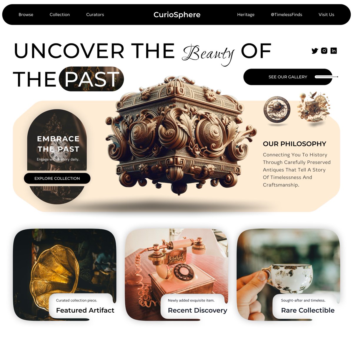 shrutidesigns_'s tweet photo. Day 23/30 of the #30daysofwebdesign  
Today I created a Design of a hero section for an antique shop #figma #buildinpublic https://t.co/YGW5W5zvaE