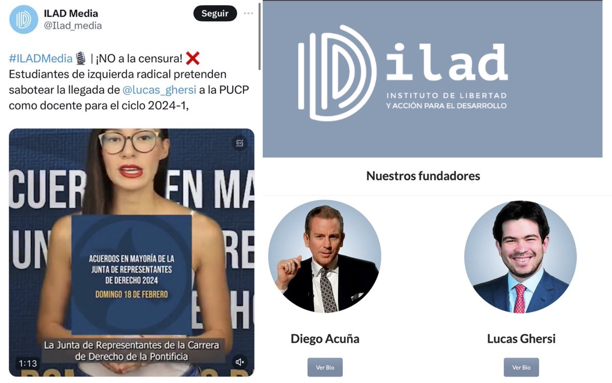 smairata's tweet photo. 1. Lucas Ghersi quiere enseñar en la PCUP. Docentes y alumnos no lo quieren y han expuesto sus motivos.

2. Sale ILAD Media a denunciar "¡No a la censura!", cual independientes.

3. ¿A quién pertenece ILAD Media? A Lucas Ghersi. 

Así o más gilazos. https://t.co/FS1iBMx8Gv https://t.co/ATJ0Vc8T0u