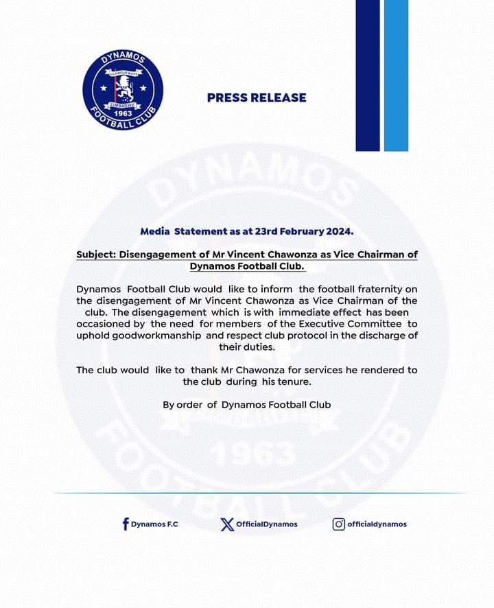 Dynamos disengage motormouth vice chairman.