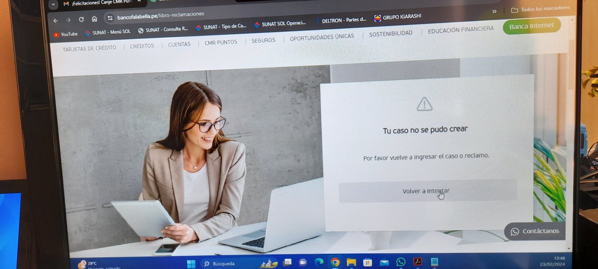 ValverdeDanny's tweet photo. Que gran estrategia la de @BcoFalabellaPe, intentas hacer tu reclamo en su #LibroDeReclamaciones y su sistema da error. Atención @IndecopiOficial
Por cierto, intento volver a crear el caso y se mantiene el error. https://t.co/mC6mvwwuvi