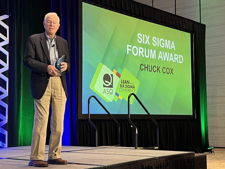 ASQ's tweet photo. Congratulations to Chuck Cox for receiving the Six Sigma Forum Award for Advancement of Six Sigma! Thank you for your expansion of the use of Six Sigma in order to drive breakthrough improvements!
#SixSigma #Award #ASQ #QualityProfessional https://t.co/U67m3EHtgA
