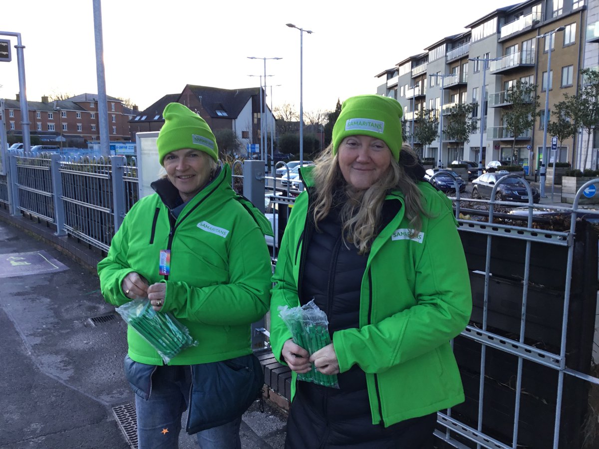 here are two of our lovely volunteers at Dorchester South train station at the start of the Small talk saves lives campaign,