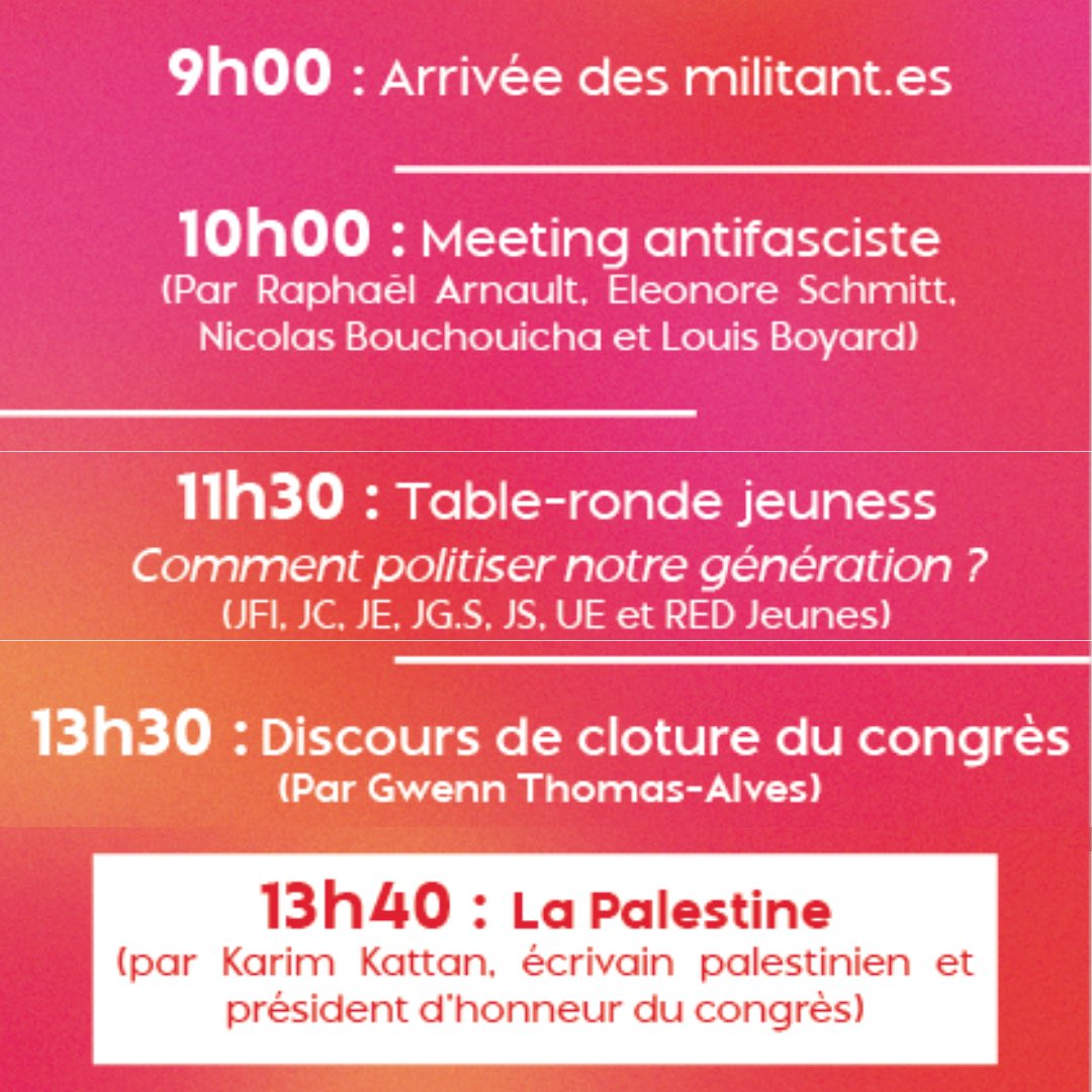 USLSyndicat's tweet photo. Karim Kattan, Raphaël Arnault, Benoît Teste, Nawel Benchlika, Éléonore Schmitt, et beaucoup d’autres.

➡️ Découvrez le programme exceptionnel  du Congrès d’Unification et de Fondation de l’USL ! https://t.co/l4mp8nd0Kh