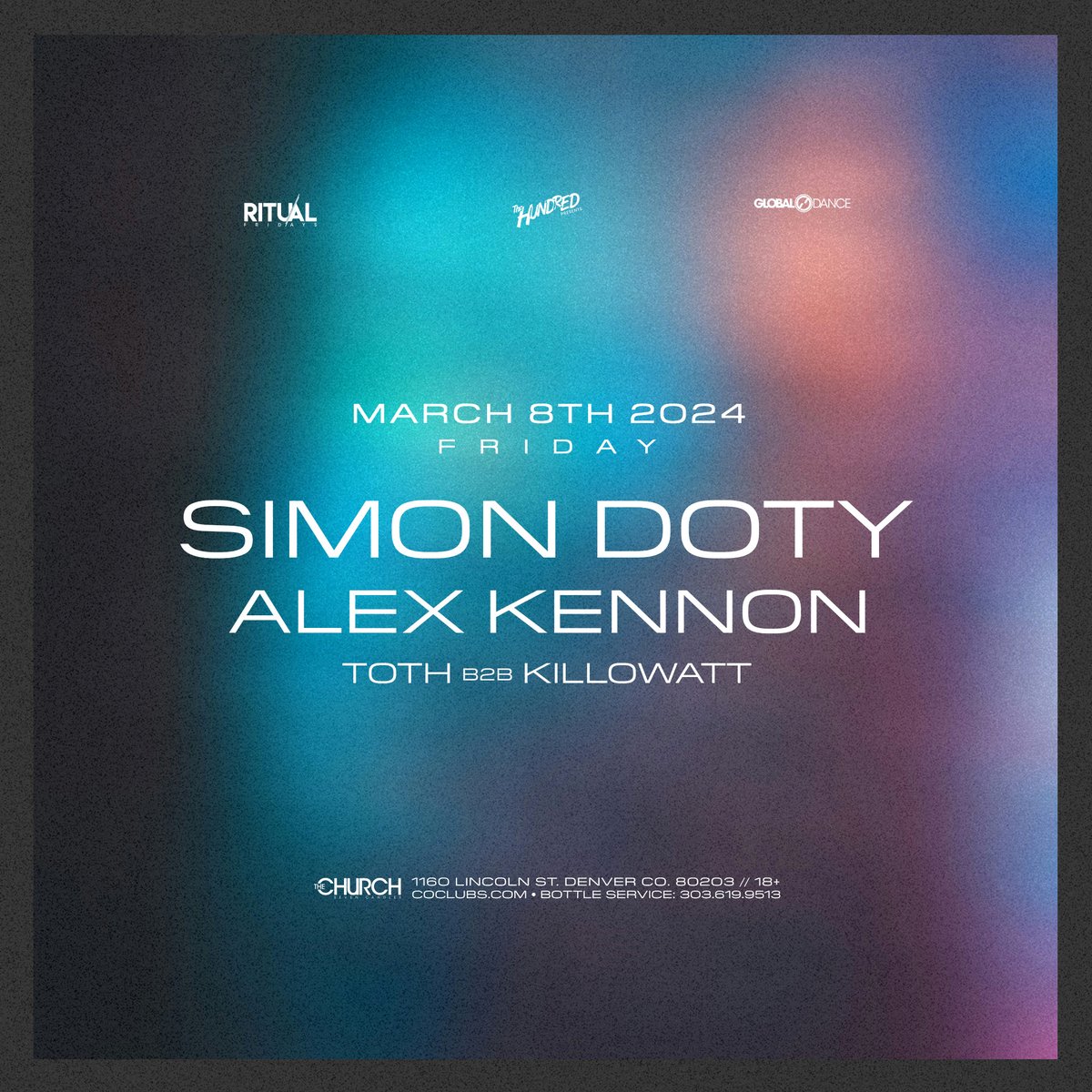 Coming up at The Church 🪩 Canadian house DJ / producer @simondoty brings the groove to Denver Friday, March 8 with special guest @alexkennon! Grab your tickets now, available at bit.ly/RITUAL-SIMONDO…