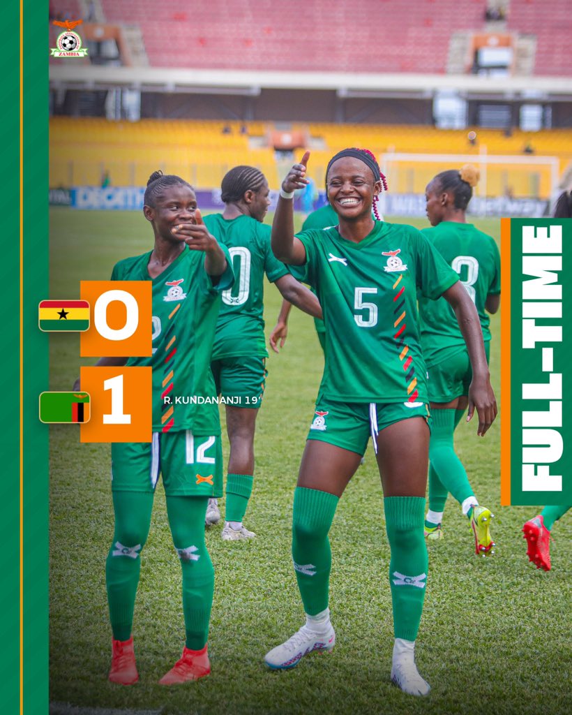 It ends 1-0 in favour of the Copper Queens. The return leg will be in Ndola on Wednesday, 28 February at 18h00. 

#GHAZAM #OlympicsQualifier #WeAreCopperQue