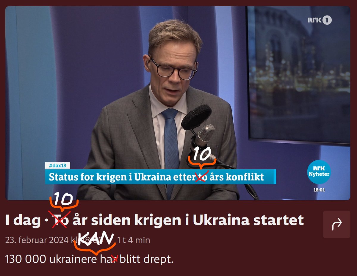 Sånn, @NRKesp1 og #Dax18, da har jeg fikset det for dere. Riktignok sa Espen Aas «fullskala-angrep» i dagens sending, så hvorfor har ikke NRK fulgt opp med «10 år» - når man bruker ordene «konflikt» og «krigen»? Jeg har en teori - heng med!🧵1/23