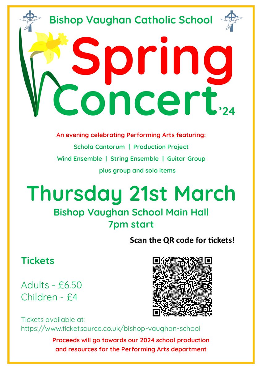 Tickets are now available for our upcoming Spring Concert on Thursday 21st March! Book your tickets online: ticketsource.co.uk/bishop-vaughan… Come and join us on what promises to be a fabulous evening!