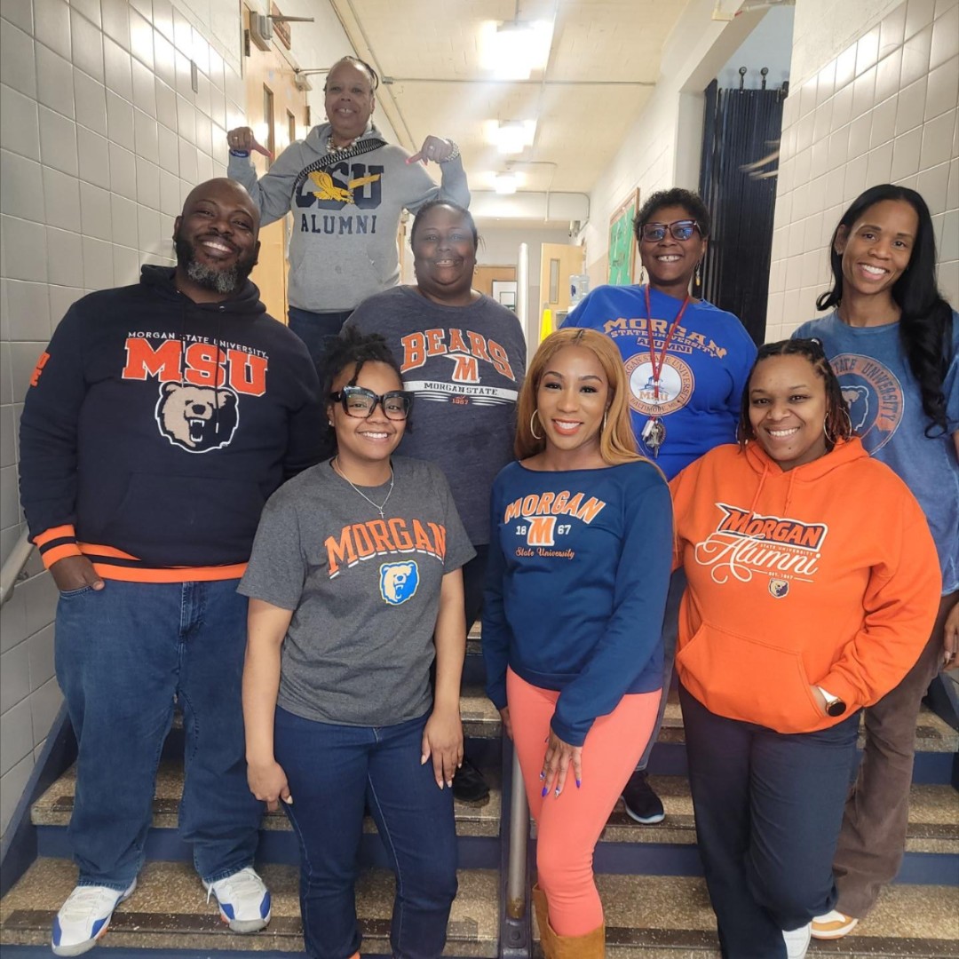 Staff at Franklin Square celebrated HBCU Walking Billboard Day by wearing apparel and accessories from Morgan State and Coppin State.