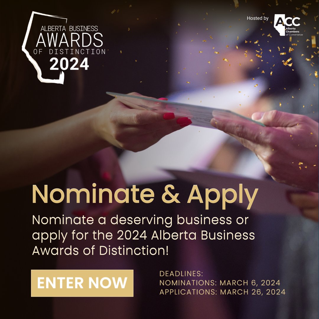 Calling all business enthusiasts! 📣 Know a standout business or maybe it's yours? Nominate or apply, there are 12 diverse award categories! Nomination closes: March 6th Application close: March 26th abbusinessawards.com #abbiz #abad #abbizawards #abchambers #abad2024