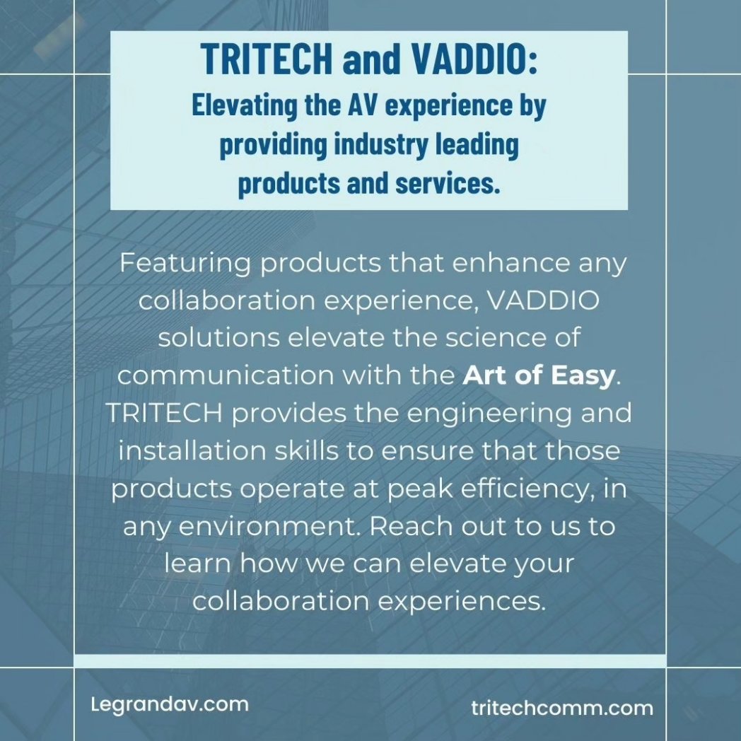 Happy to share <a href="/tritechcomms/">TritechCommunication</a> post on this #FeatureFriday! 🔥💪
We love highlighting our installers, partners and end users. Send us your media to be featured next! 📸
#Vaddio #AV #Legrand #LegrandAV #TriTechCommunications #AudioVideo #Friday #Camera #Mic #Video #VideoConferencing