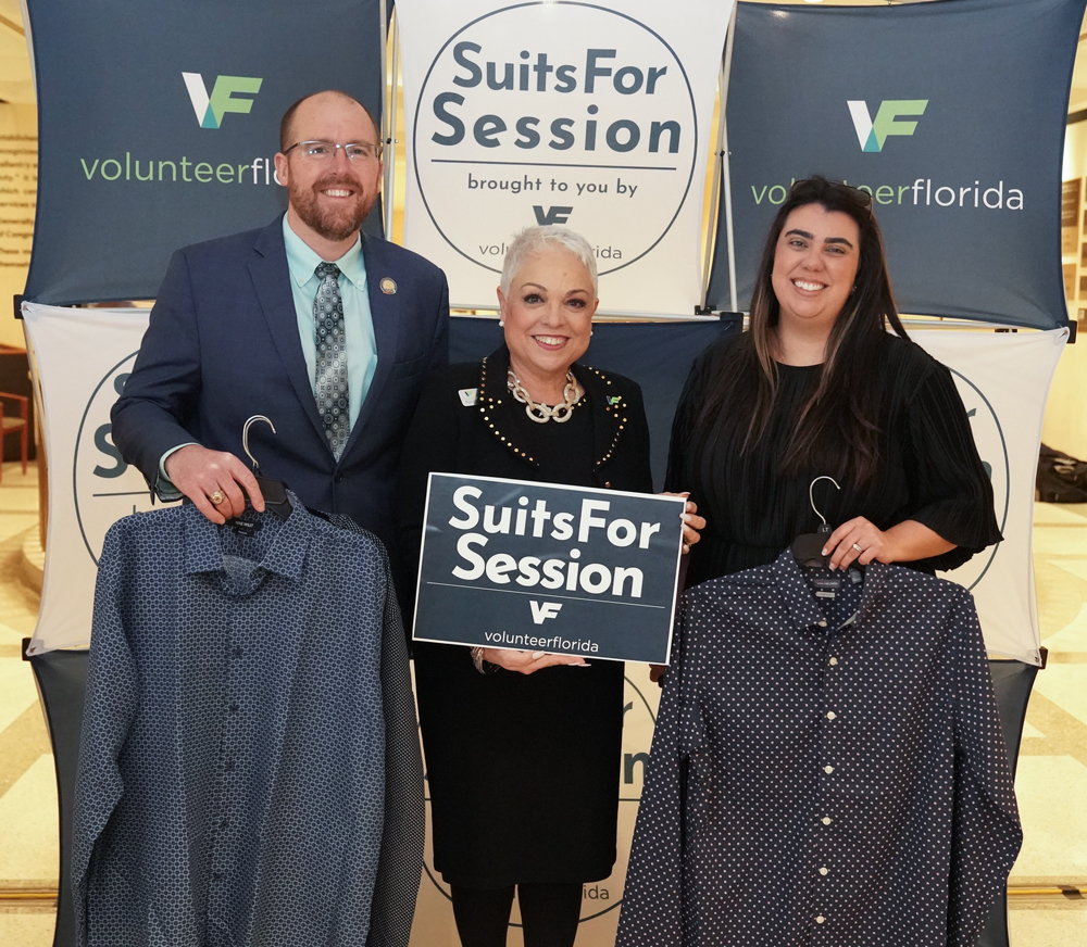 VolunteerFla's tweet photo. Thank you, @MyFDOT Secretary Perdue, for donating to our #SuitsforSession service project! Donated clothing will help job-seekers across our state. #ServeFL https://t.co/VytDX7zVg6
