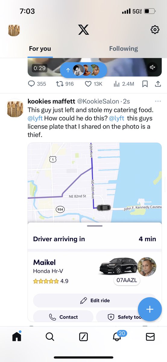 KookieSalon's tweet photo. This guy stole my catering. @lyft https://t.co/jdKqZAVvpK