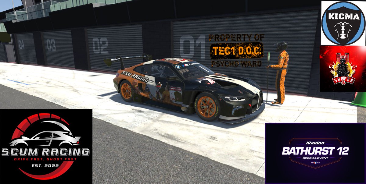 Sapper_17's tweet image. It’s time for the Bathurst 12 hour as the scum racing team prepares for a grueling event. Drivers are @Sapper_17 and the lockpicking legend @Kicma1911. 7 hrs till race, come cheer on the scum team and see the new car on track. @ScumGame @Matofskii @Faceroll_Fatal