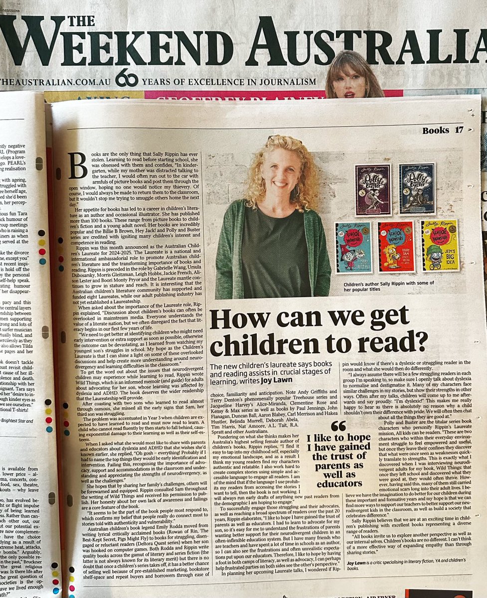 My interview with #sallyrippin new #australianchildrenslaureate in the #weekendaustralianreview Sally is Australia’s biggest selling author of #childrensbooks & reading advocate. ⁦@DMCPRmedia⁩ ⁦@HardieGrantCP⁩ #allkidscanbereaders #pollyandbuster