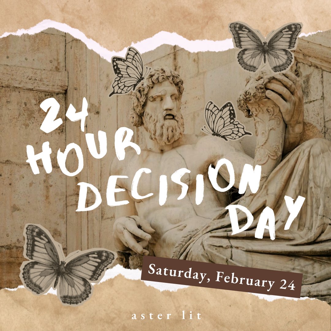 Mark your calendar for tomorrow Saturday, February 24th—Aster Lit’s 24-Hour Decision Day!

The submission link is in our bio! Same form as always, but if you send us your piece between 12AM - 11:59 PM PT, you’ll get your decision within 24 hours. We’re excited to read your etcs✨