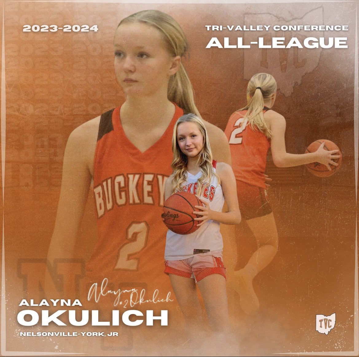 Our Junior Alayna Okulich has received the honor of TVC ALL-LEAGUE🏀