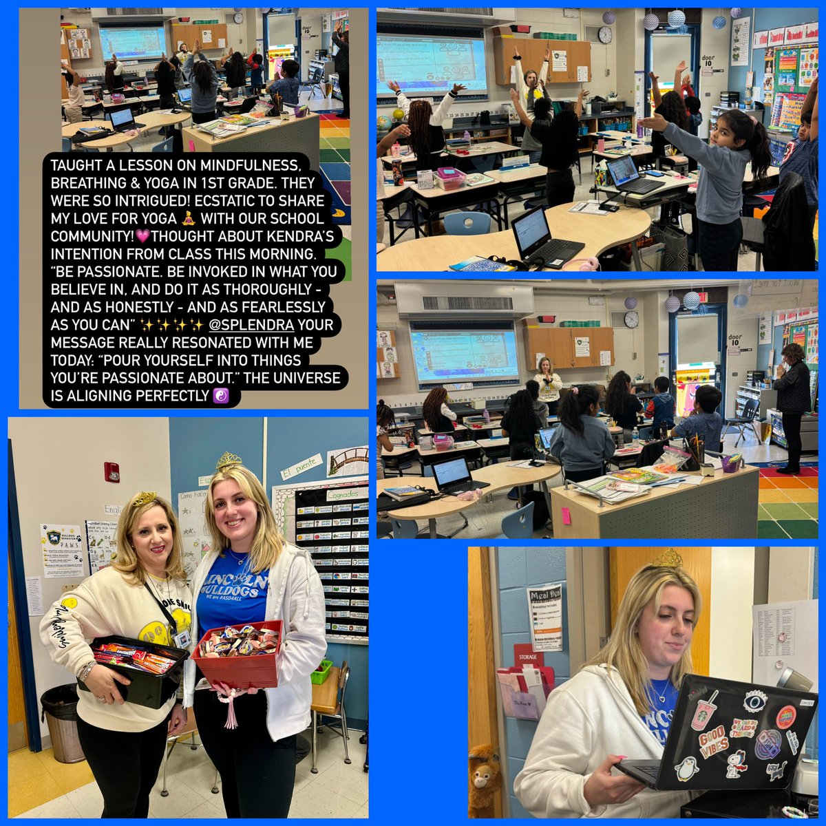 letty5gutierrez's tweet photo. Woohoo 🙌 our ACCESS testing is done for the year! We recognized the tremendous effort our students exhibited with a fun impromptu celebration. I finally co-taught an SEL lesson on mindfulness, breathing &amp; yoga 🧘‍♀️our Bulldog community is so special 💛💙#somosASD4 #ASD4ALL https://t.co/FHscGmGUR3