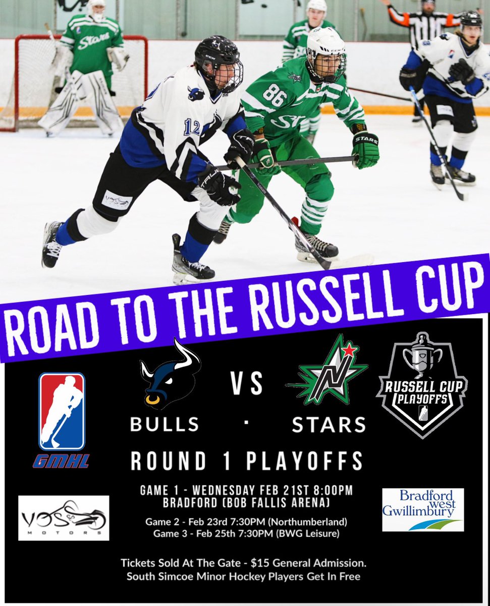 GAME DAY! The Bradford Bulls visit The Northumberland Stars for Game 2 of Round 1. 

7:30pm Puck Drop live on gmhl.tv

Bulls Lead Best of 3 Series (1-0)