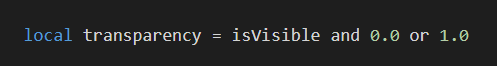 KapokPanda's tweet photo. This kind of syntax always bothered me, and this is a great example of why.  I tend to use the explicit if/else block instead.

#RobloxDev https://t.co/EajOHxaH6t