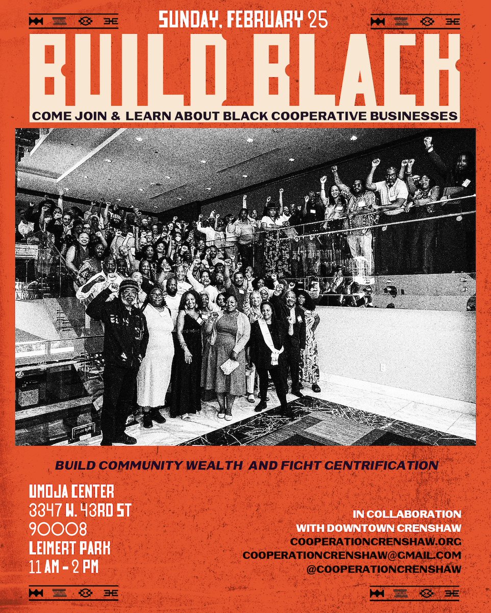We are a proud #CooperationCrenshaw partner &amp; collaborator in building a solidarity economy locally! Sun 2/25 join them at their Community Open House at @theumojacenter where they will present their proposal to the community, share all the progress Co-op Crenshaw &amp; seek support.