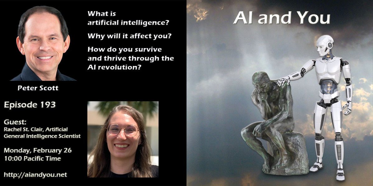 Artificial General Intelligence: Once a dream, now a business goal of companies like @SimuliInc. I talk w/CEO Rachel St. Clair, PhD about markers for AGI, compare with narrow #AI, AVs, robotics, embodiment, and… disco balls. 
Link here Mon 10 AM PDT.
aiandyou.net