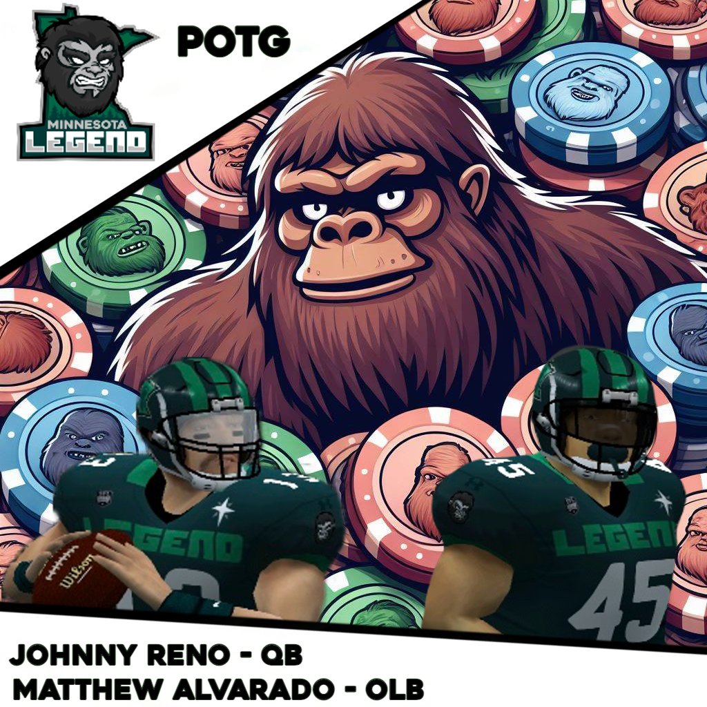 MN_Legend_SFL's tweet image. Your Legend players of the game for week 6! 
Congrats to Johnny Reno &amp;amp; Matthew Alvarado! 
@simulationfl 
#Believe #GetStomped #POTG #Minnesota #eSports #football