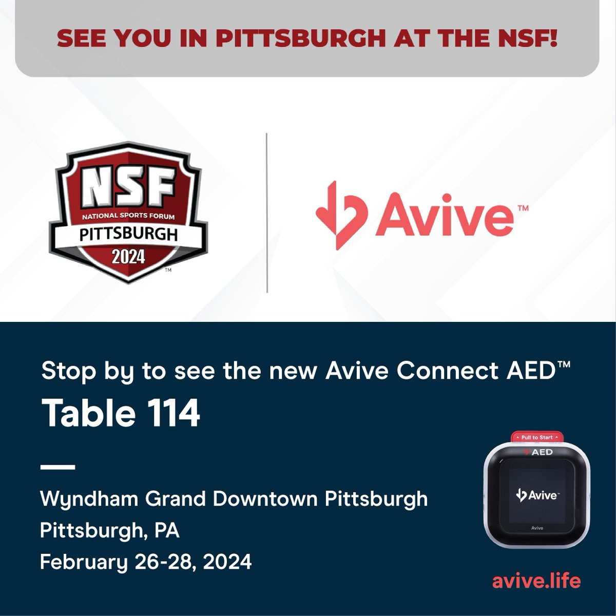 AviveSolutions's tweet image. Every athletics program needs an AED. 

Well see you at @NatlSportsForum on Monday! 

#spectatorsports #NSF2024 #sportsbiz