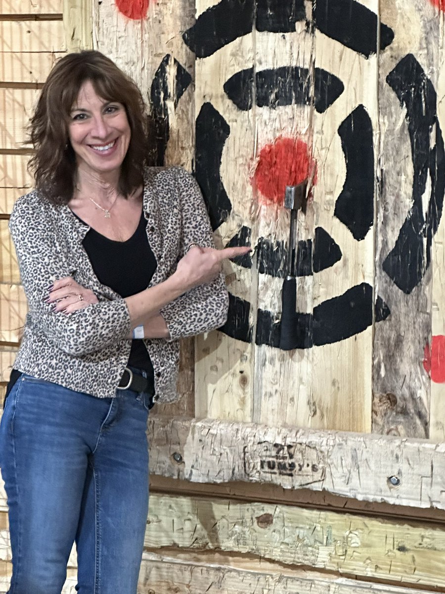 smiland's tweet photo. At @StumpysHershey earlier this evening! My bestie Colette and I getting #bullseye Too much fun! #axthrowing #hatchetthrowing #hatchet #axethrowing #axe #axefun https://t.co/Jz4Z8G1OQW