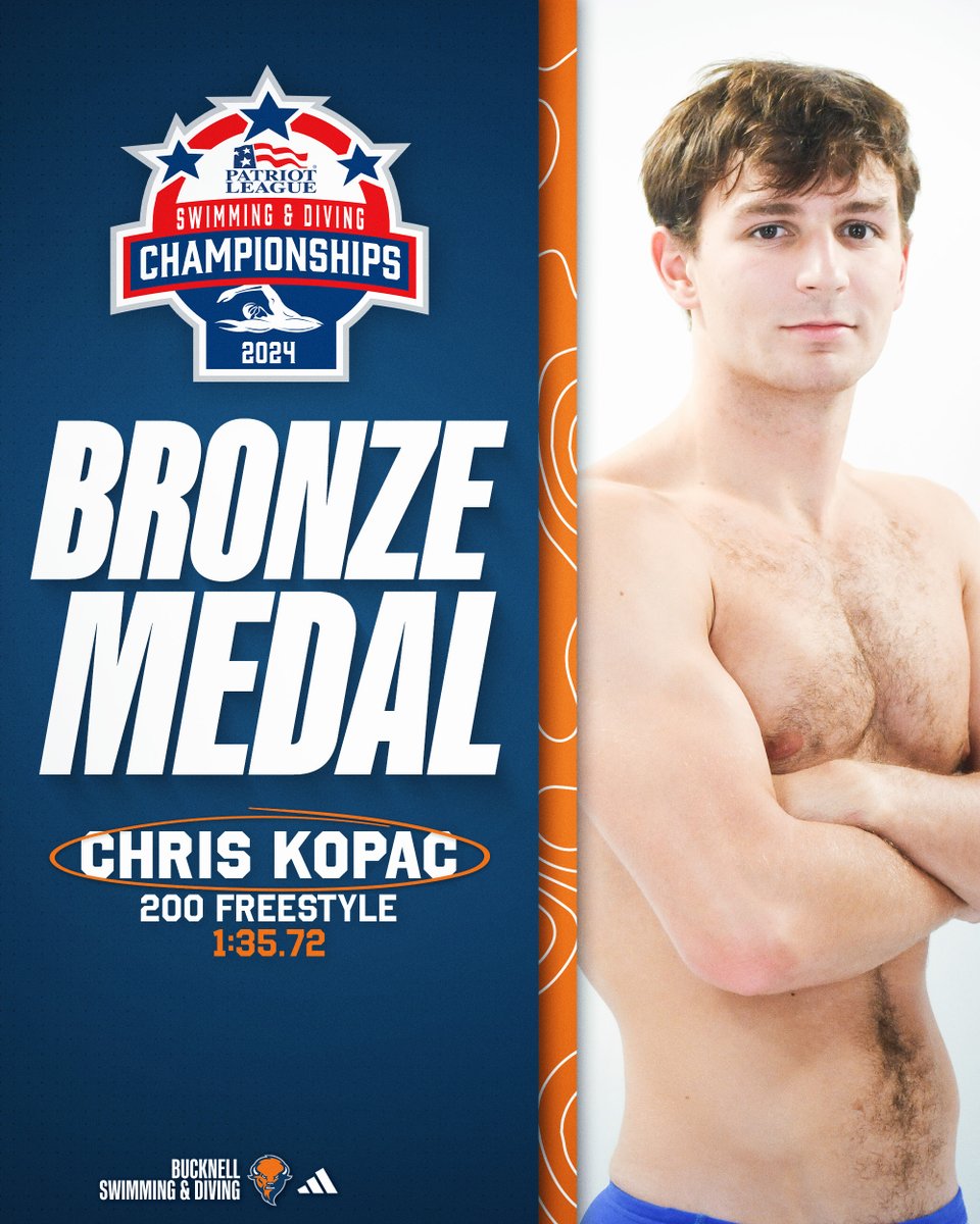 Bucknell_SWIMDV's tweet photo. 𝑹𝑬𝑪𝑶𝑹𝑫 𝑩𝑹𝑶𝑲𝑬𝑵! Chris Kopac breaks his own 200 freestyle school record and earns a bronze medal with a 1:35.72!! 🥉

🏊 #rayBucknell 🏊‍♂️ https://t.co/dAcbj0xbQa